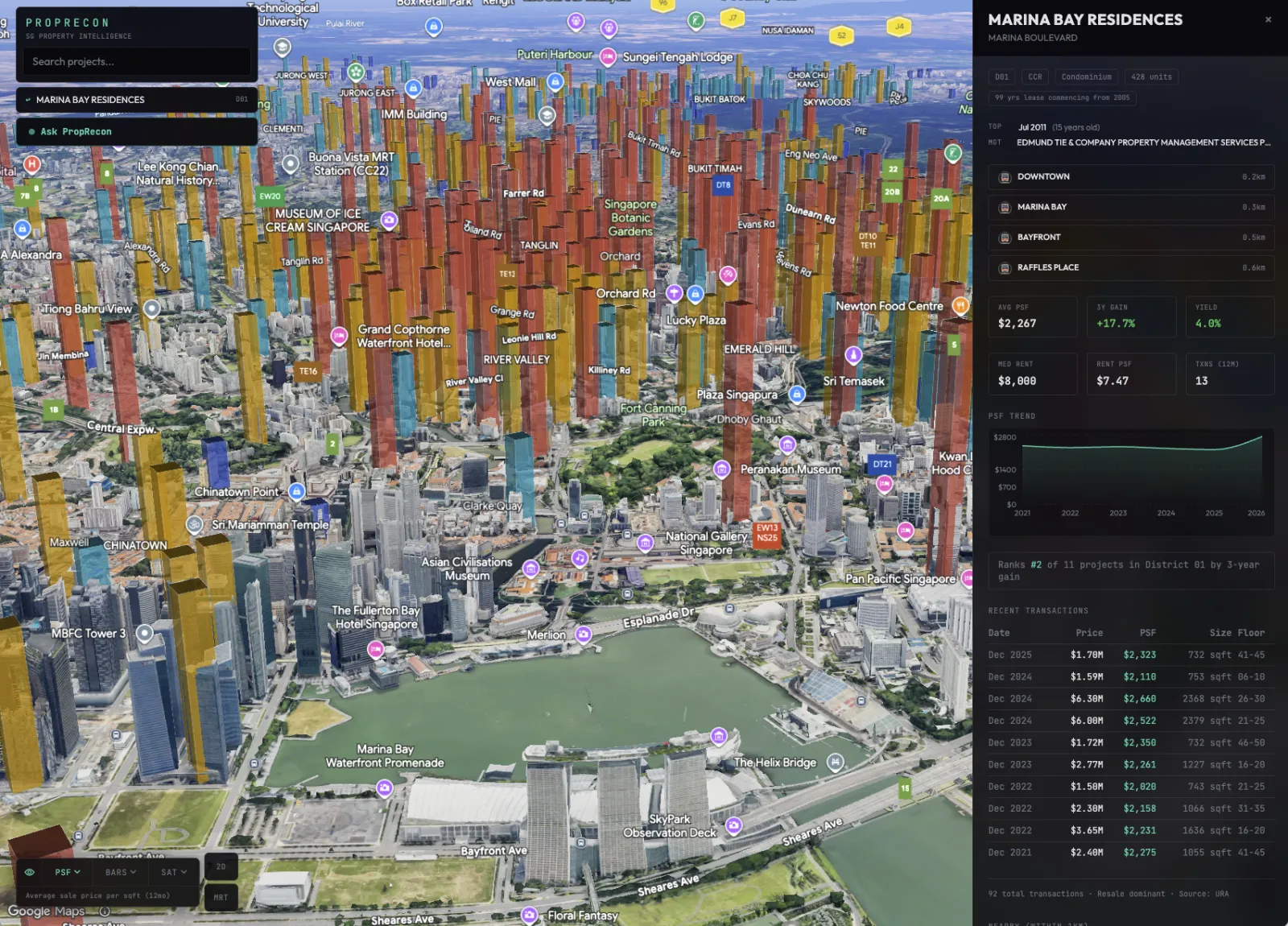 HomeRadar 3D property intelligence map of Singapore